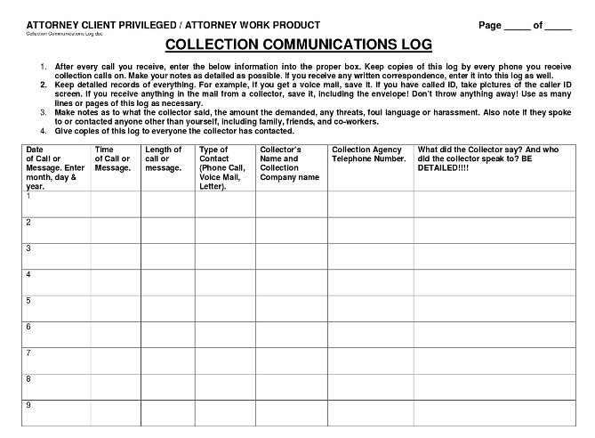 Debt Collection Communications Log » Fair Debt Collection